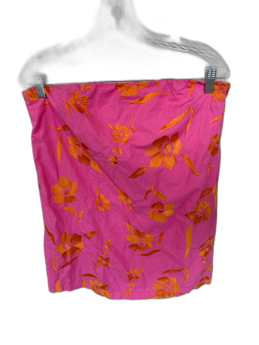 Free People Size Medium Orange & Pink 100% Cotton Embroidered Strapless Dress Orange & Pink / Medium