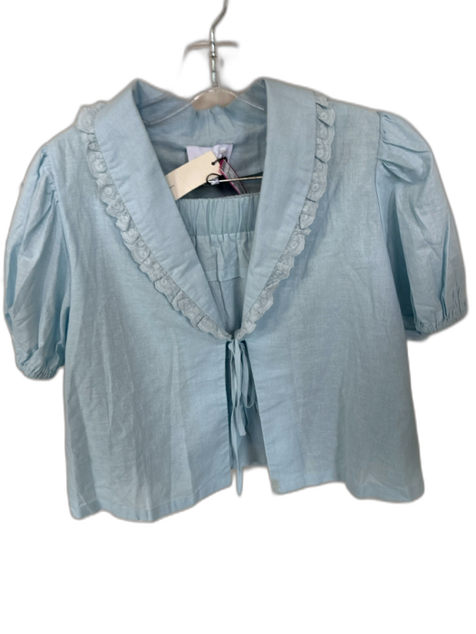 Mable Size M Baby Blue Rayon Blend Tie Collar Ruffle Mini Skirt Set Baby Blue / M