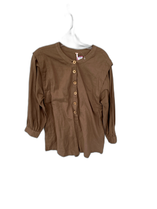 Free People Size S Brown Cotton Blend Long Sleeve Button Up Romper Brown / S
