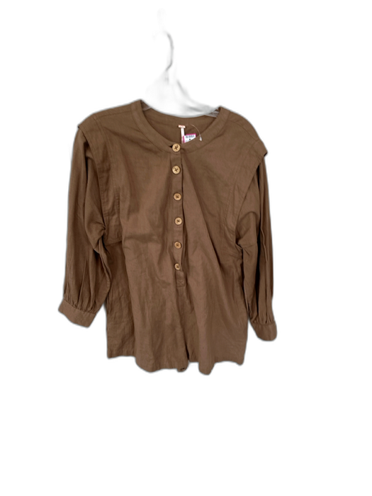 Free People Size S Brown Cotton Blend Long Sleeve Button Up Romper Brown / S