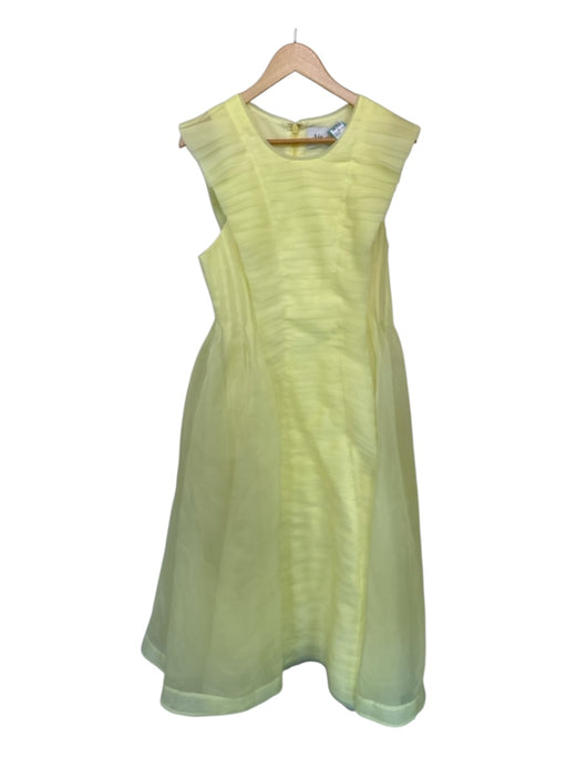 Aje. Size Est M Butter Yellow Polyester Pleated Short Sleeve Tulle Gown Butter Yellow / Est M