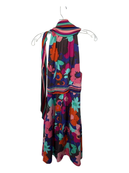Shoshanna Size 8 Brown & Multi Silk Neck Tie Flowers Sleeveless Dress Brown & Multi / 8