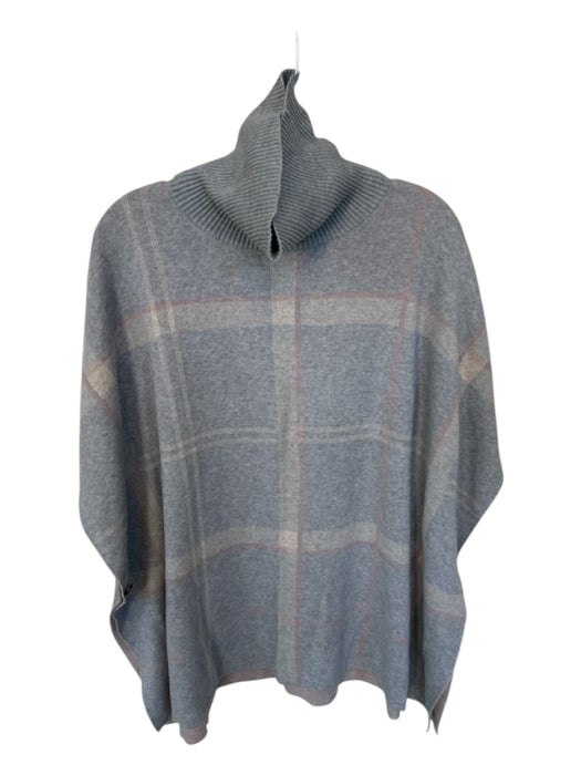 Barbour Size One Size Gray & Tan Cotton & Wool Turtle Neck Plaid Cape Sweater Gray & Tan / One Size