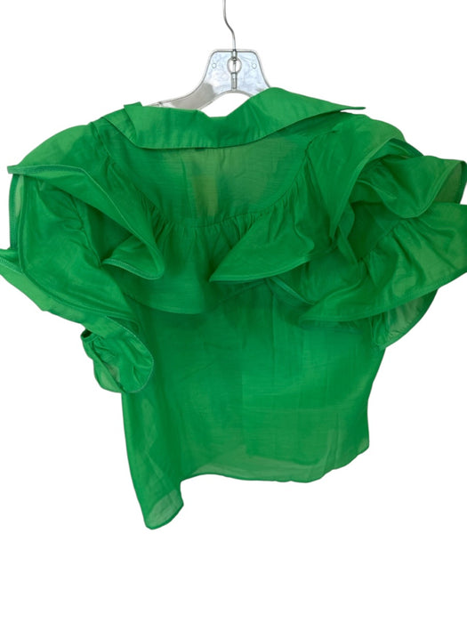 Beulahstyle Size M Green Flutter Sleeves Ruffles Rhinestone Button Collar Top Green / M