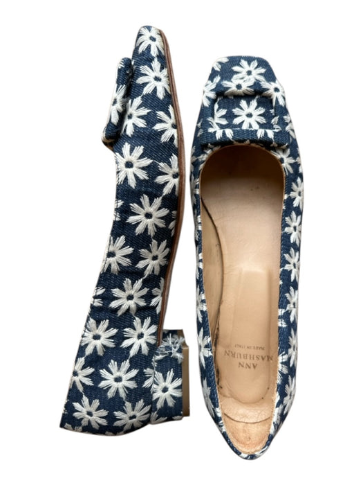 Ann Mashburn Shoe Size 38.5 Navy & white Fabric & Leather Block Heel Heels Navy & white / 38.5
