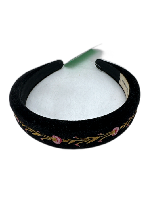 Tory Burch Black, Pink & Gold Velvet Floral Embroidered Headband Black, Pink & Gold