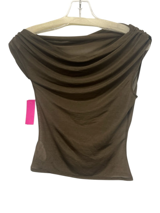 Reformation Size XS Olive Green Polyester Cap Sleeve Sheer Off Shoulder Top Olive Green / XS