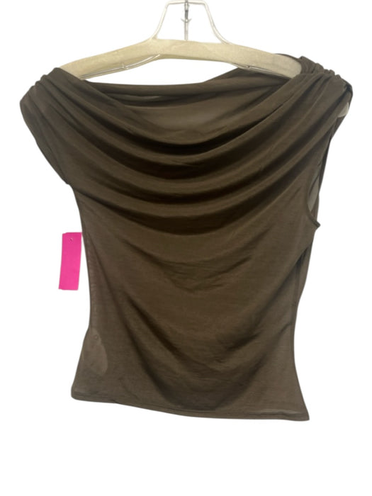 Reformation Size XS Olive Green Polyester Cap Sleeve Sheer Off Shoulder Top Olive Green / XS