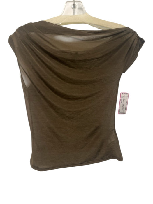 Reformation Size XS Olive Green Polyester Cap Sleeve Sheer Off Shoulder Top Olive Green / XS