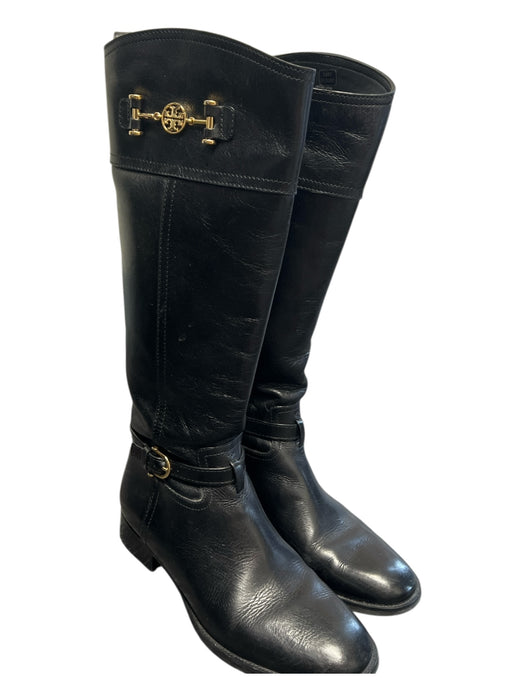 Tory Burch Shoe Size 9 Black Leather Gold hardware Almond Toe Side Zip Boots Black / 9