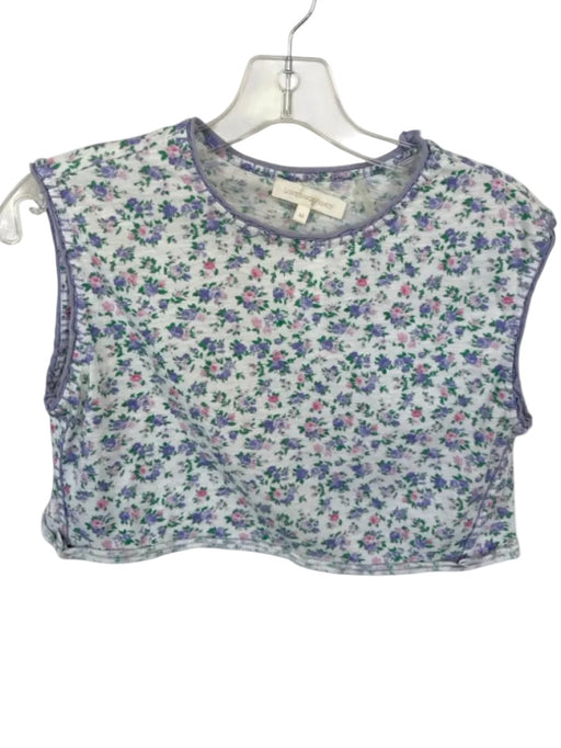Loveshackfancy Size XS Purple & White Cotton Cropped Floral Muscle Tank Top Purple & White / XS