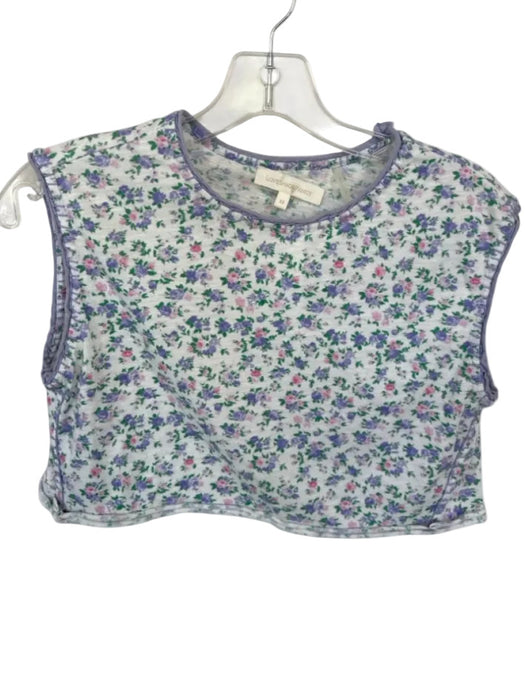 Loveshackfancy Size XS Purple & White Cotton Cropped Floral Muscle Tank Top Purple & White / XS