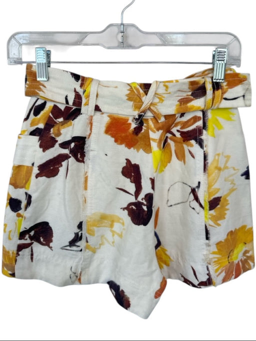 Aje Size 4 White & yellow Linen & Rayon Floral Belt Inc Buckle Shorts White & yellow / 4