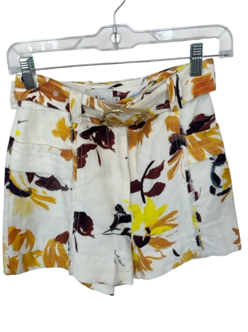 Aje Size 4 White & yellow Linen & Rayon Floral Belt Inc Buckle Shorts White & yellow / 4