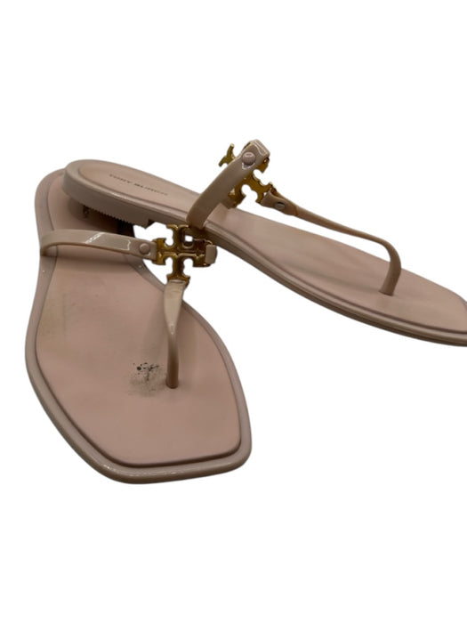 Tory Burch Shoe Size 7 Mauve Rubber gold logo Square Toe Thong Sandals Mauve / 7