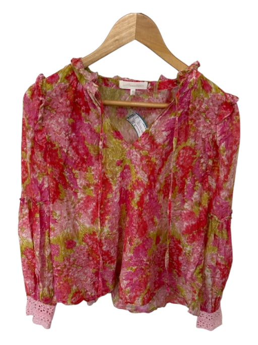 Loveshackfancy Size S Pink & Green Cotton & Silk Long Sleeve Floral Top Pink & Green / S