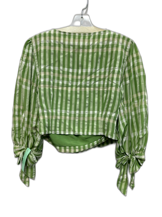 5a7 Cinq a Sept Size S Green & White Acetate & Viscose Puff 1/2 Sleeve Plaid Top Green & White / S