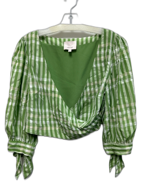 5a7 Cinq a Sept Size S Green & White Acetate & Viscose Puff 1/2 Sleeve Plaid Top Green & White / S
