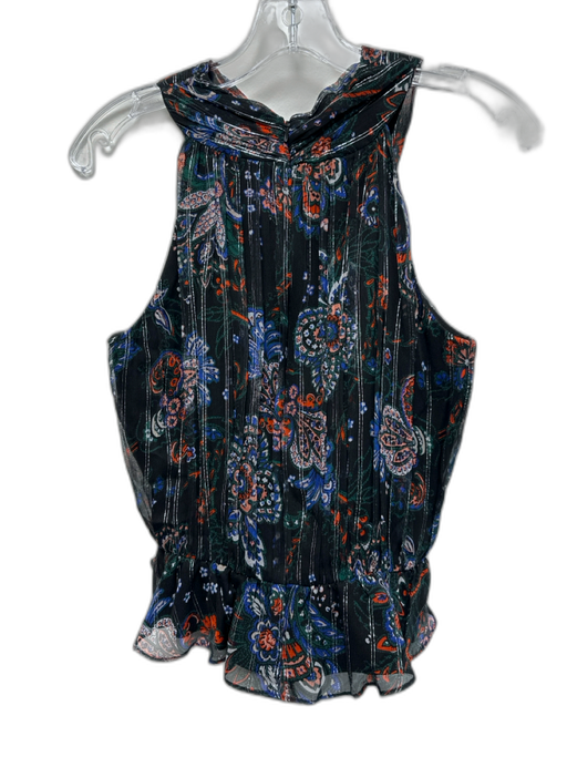 Veronica Beard Size S Black, Blue, Red Silk Metallic Thread Paisley Peplum Top Black, Blue, Red / S