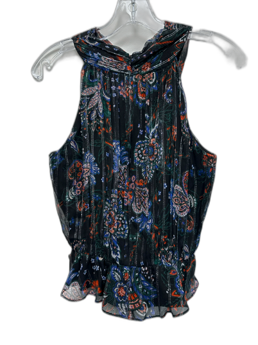 Veronica Beard Size S Black, Blue, Red Silk Metallic Thread Paisley Peplum Top Black, Blue, Red / S