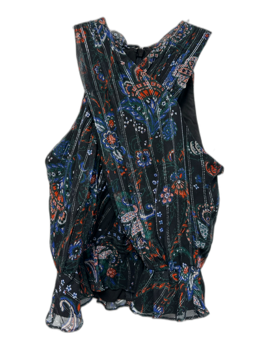 Veronica Beard Size S Black, Blue, Red Silk Metallic Thread Paisley Peplum Top Black, Blue, Red / S