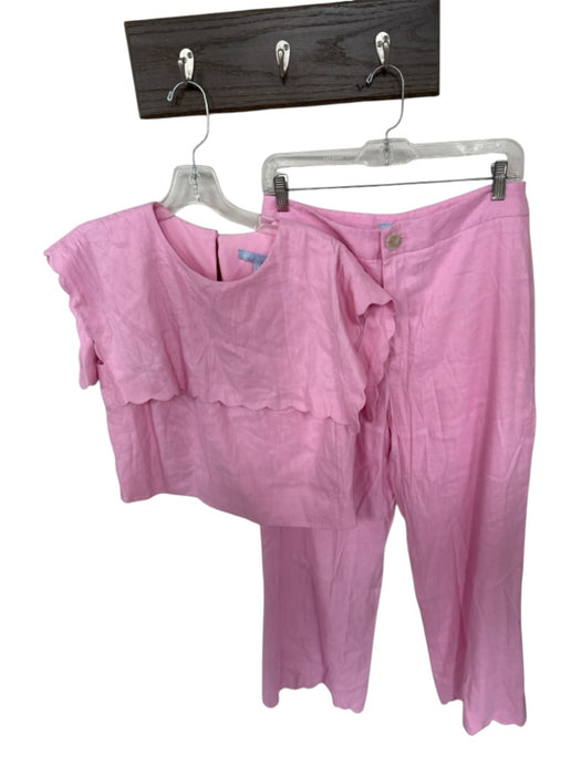 Antonio Melani Size S/6 Pink Linen Blend bib Scallopped Hem High Waist Pant Set Pink / S/6