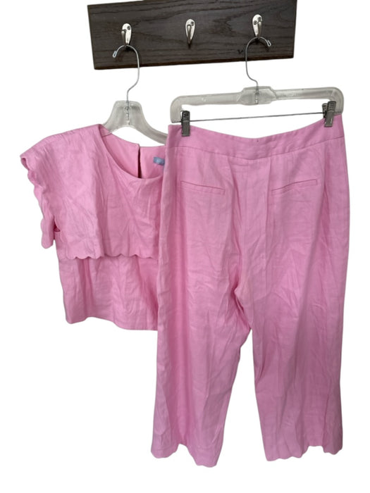 Antonio Melani Size S/6 Pink Linen Blend bib Scallopped Hem High Waist Pant Set Pink / S/6