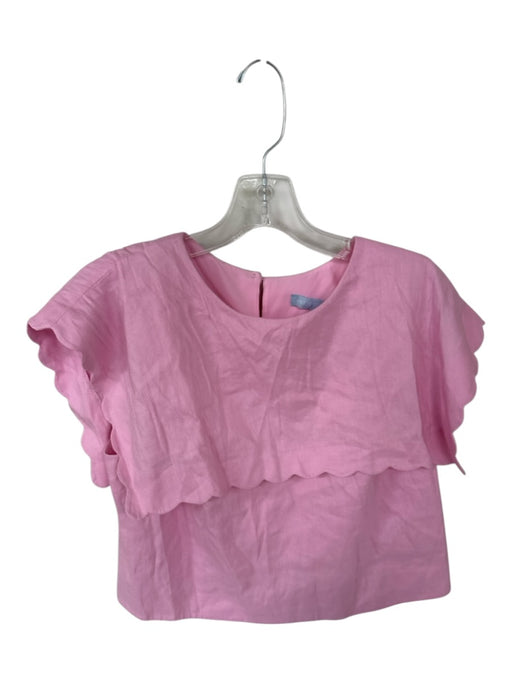 Antonio Melani Size S/6 Pink Linen Blend bib Scallopped Hem High Waist Pant Set Pink / S/6