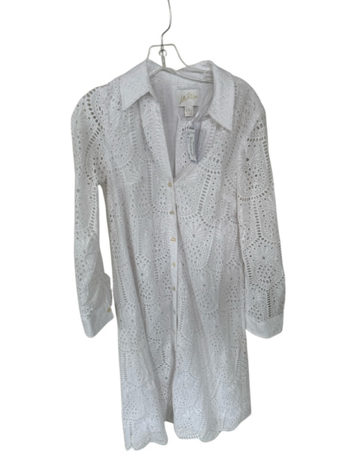 Lilly Pulitzer Size 6 White Cotton Long Sleeve Eyelet Button Down Belted Dress White / 6