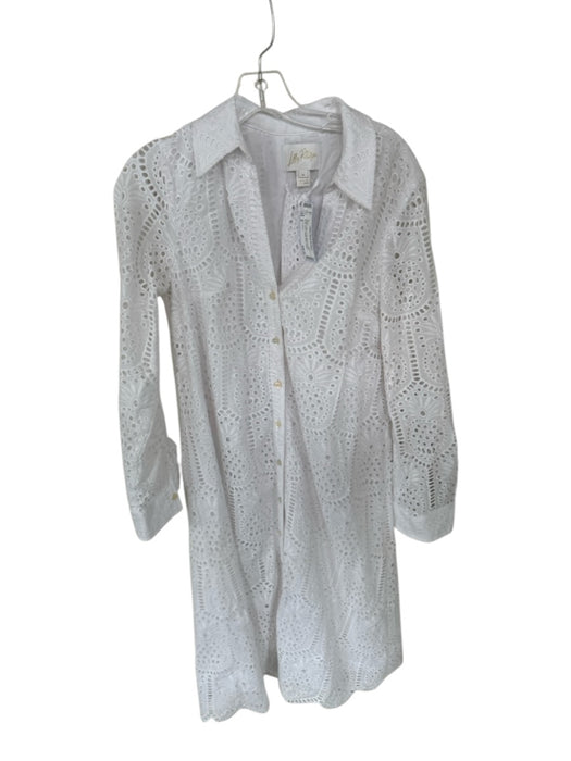 Lilly Pulitzer Size 6 White Cotton Long Sleeve Eyelet Button Down Belted Dress White / 6