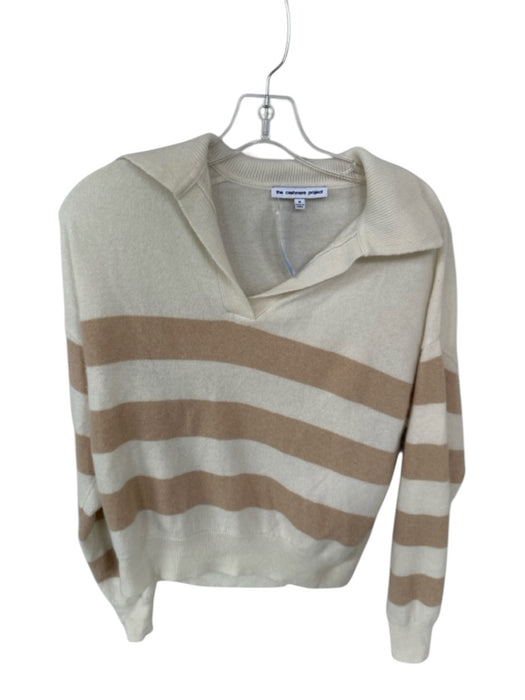 The Cashmere Project Size M Cream & Tan Cashmere Long Sleeve Collar Sweater Cream & Tan / M