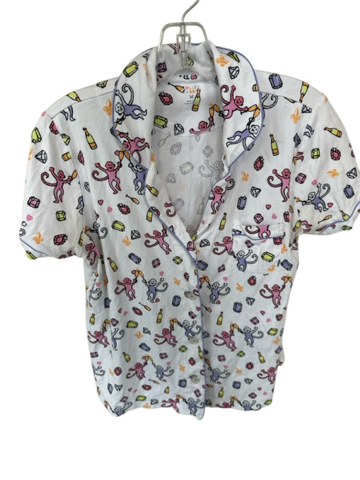 Roller Rabbit Size M purple & pink Pima Cotton Monkey Print Short Sleeve PJ Top purple & pink / M
