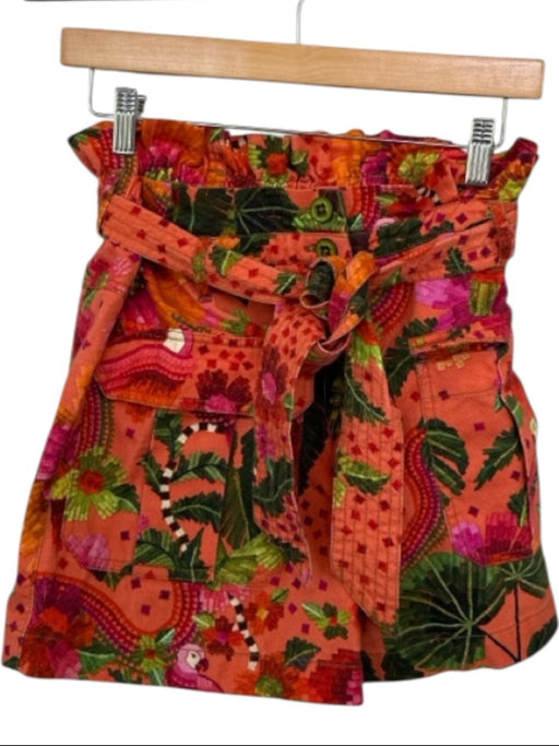 Farm Rio Size M Orange & Green Cotton High Waist Tropical Belted Shorts Orange & Green / M