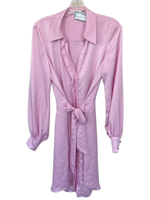 Ramy Brook Size 6 Pink Polyester Long Sleeve Button Down Belted Dress Pink / 6