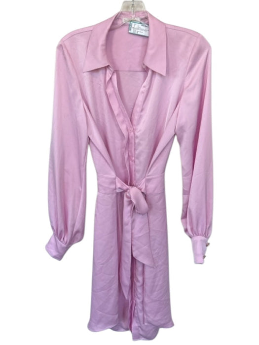 Ramy Brook Size 6 Pink Polyester Long Sleeve Button Down Belted Dress Pink / 6