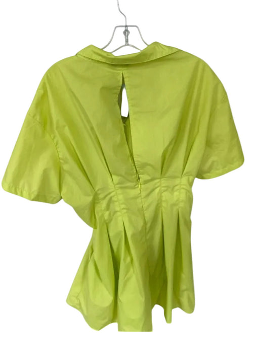 Davi & Dani Size M Chartreuse Cotton Short Sleeve Front Tie Collar Dress Chartreuse / M