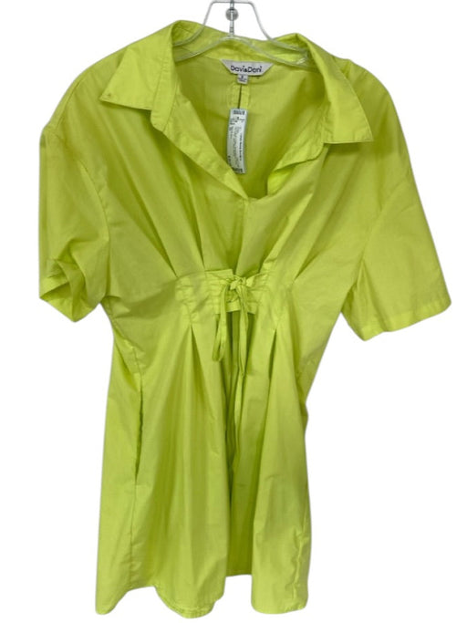 Davi & Dani Size M Chartreuse Cotton Short Sleeve Front Tie Collar Dress Chartreuse / M