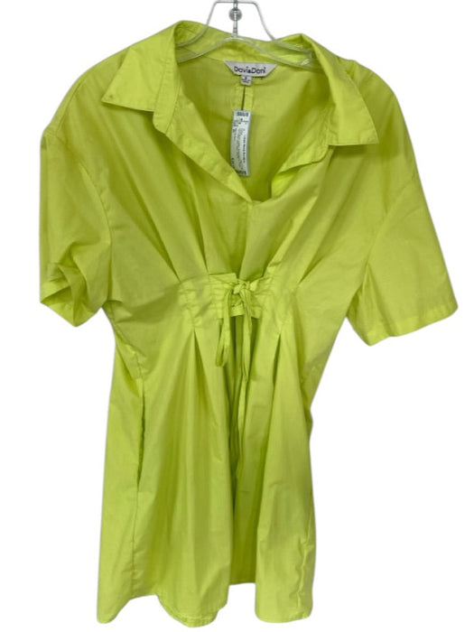 Davi & Dani Size M Chartreuse Cotton Short Sleeve Front Tie Collar Dress Chartreuse / M