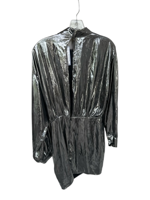 Zara Size M Silver Metallic Long Balloon Sleeve Open Back Dress Silver / M