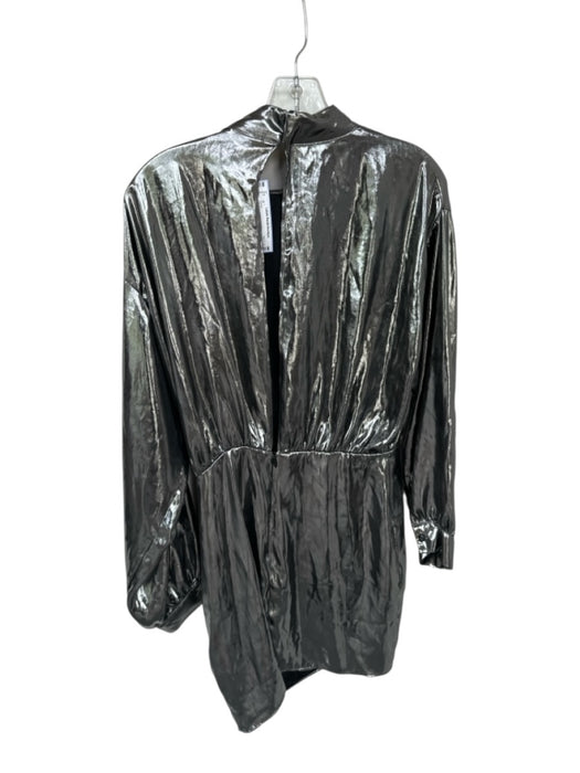 Zara Size M Silver Metallic Long Balloon Sleeve Open Back Dress Silver / M