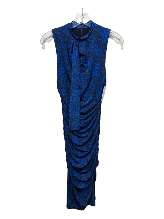 Black Halo Size 2 Navy & Blue Polyester Abstract Floral Rouched Sleeveless Dress Navy & Blue / 2