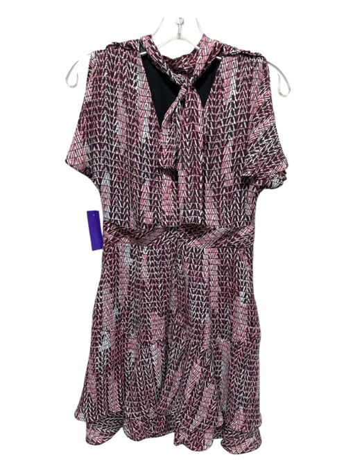 Reiss Size 0 White, Burgundy, Multi Polyester Abstract Print Cap Sleeve Dress White, Burgundy, Multi / 0