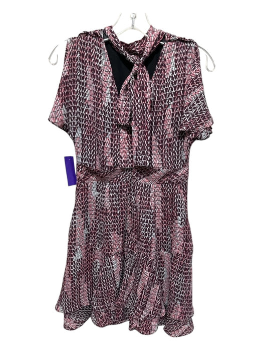 Reiss Size 0 White, Burgundy, Multi Polyester Abstract Print Cap Sleeve Dress White, Burgundy, Multi / 0