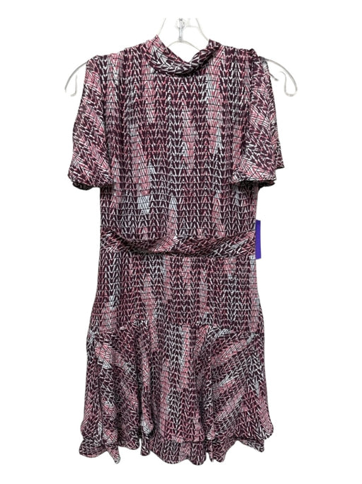 Reiss Size 0 White, Burgundy, Multi Polyester Abstract Print Cap Sleeve Dress White, Burgundy, Multi / 0