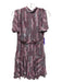 Reiss Size 0 White, Burgundy, Multi Polyester Abstract Print Cap Sleeve Dress White, Burgundy, Multi / 0