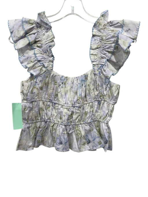 En Saison Size S Blue & Multi Cotton Sleeveless Bow Detail Floral Print Top Blue & Multi / S