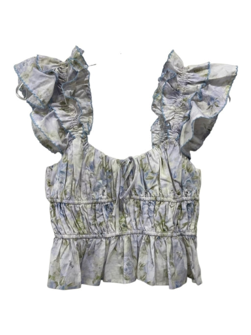 En Saison Size S Blue & Multi Cotton Sleeveless Bow Detail Floral Print Top Blue & Multi / S