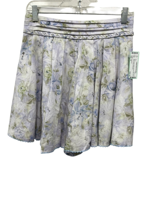 En Saison Size M Blue & Multi Cotton Zip Side Mini Floral Print Pockets Skirt Blue & Multi / M