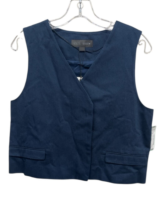Zara Size S Navy Cotton Button Front slit pockets Sleeveless Vest Navy / S