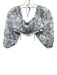 For Love & Lemons Size XS Blue & Multi Linen Blend Puff Sleeves Button Back Top Blue & Multi / XS